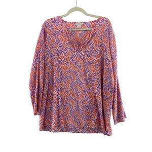 Garnet Hill Fern Print Playa Caftan Top Sz 18 Cotton
